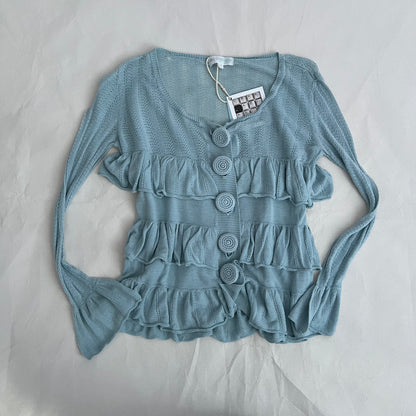 Vintage Turquoise Blue Frilly Lace Crochet Fine Knit Cardigan Top