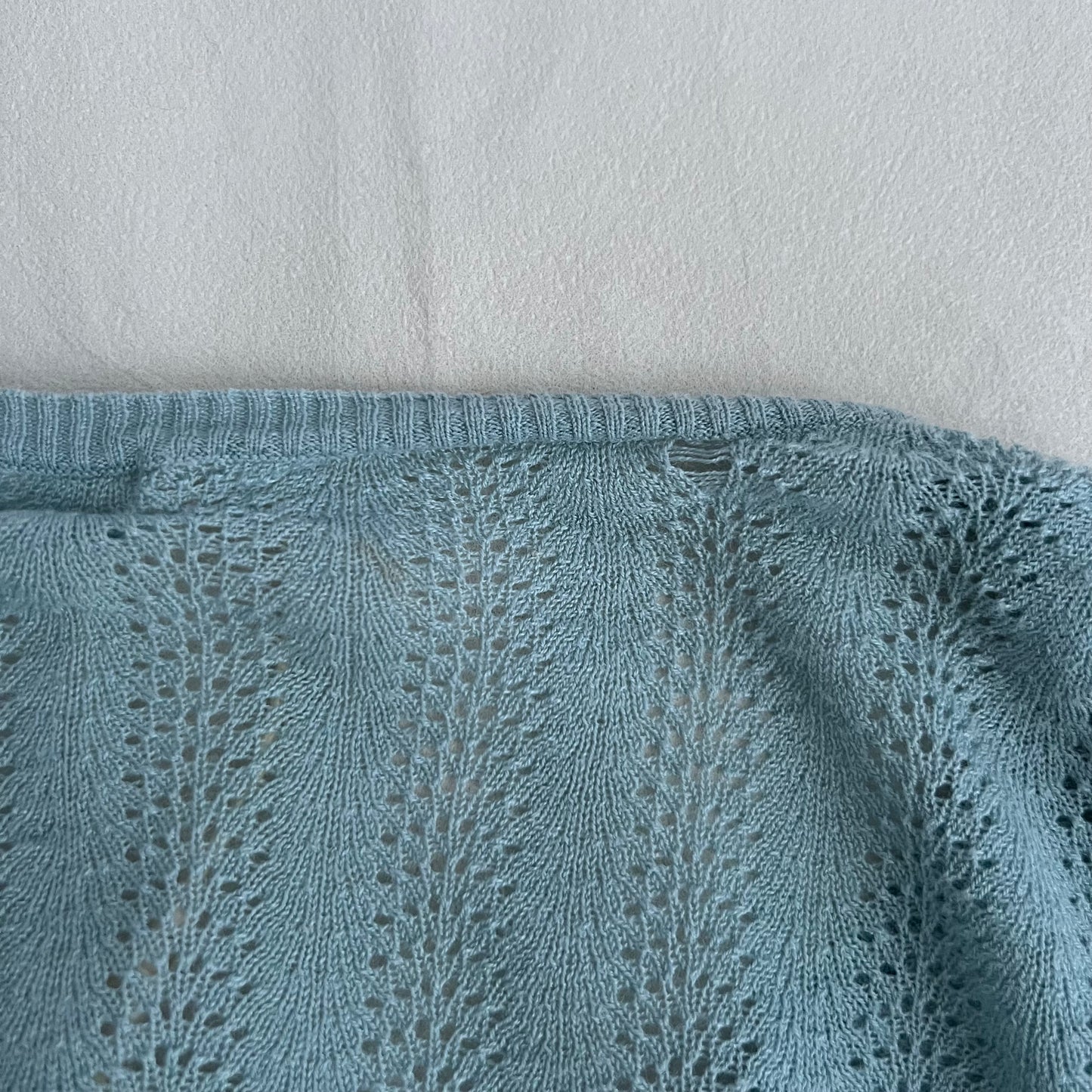 Vintage Turquoise Blue Frilly Lace Crochet Fine Knit Cardigan Top