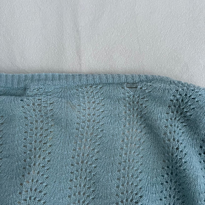 Vintage Turquoise Blue Frilly Lace Crochet Fine Knit Cardigan Top