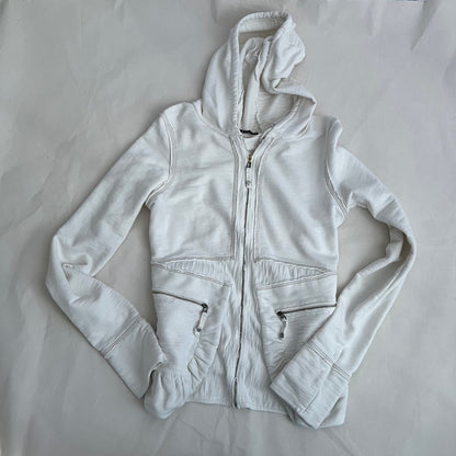 90s White Marithe Francois Girbaud Dual Zip Ruched Pocket Hoodie