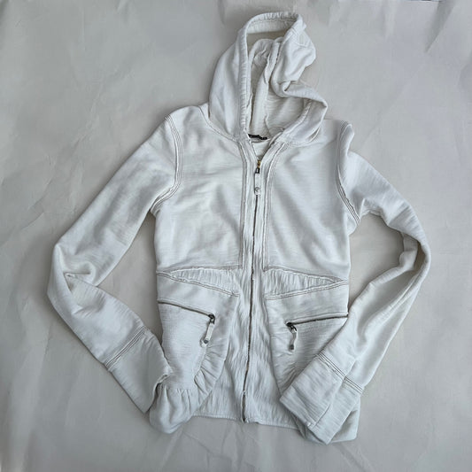 90s White Marithe Francois Girbaud Dual Zip Ruched Pocket Hoodie