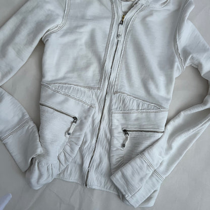 90s White Marithe Francois Girbaud Dual Zip Ruched Pocket Hoodie