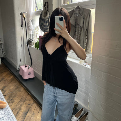 jennyfer 欧式夏季浪漫玫瑰花结荷叶边胸衣不对称吊带背心