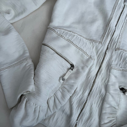 90s White Marithe Francois Girbaud Dual Zip Ruched Pocket Hoodie