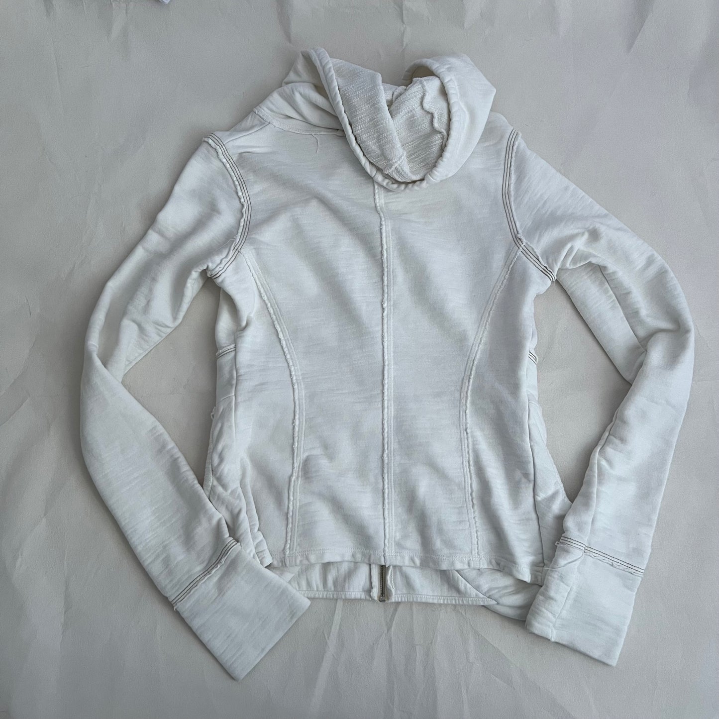 90s White Marithe Francois Girbaud Dual Zip Ruched Pocket Hoodie