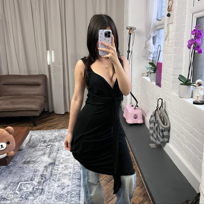 miss sixty black draped long ribbon wrap bust maxi dress