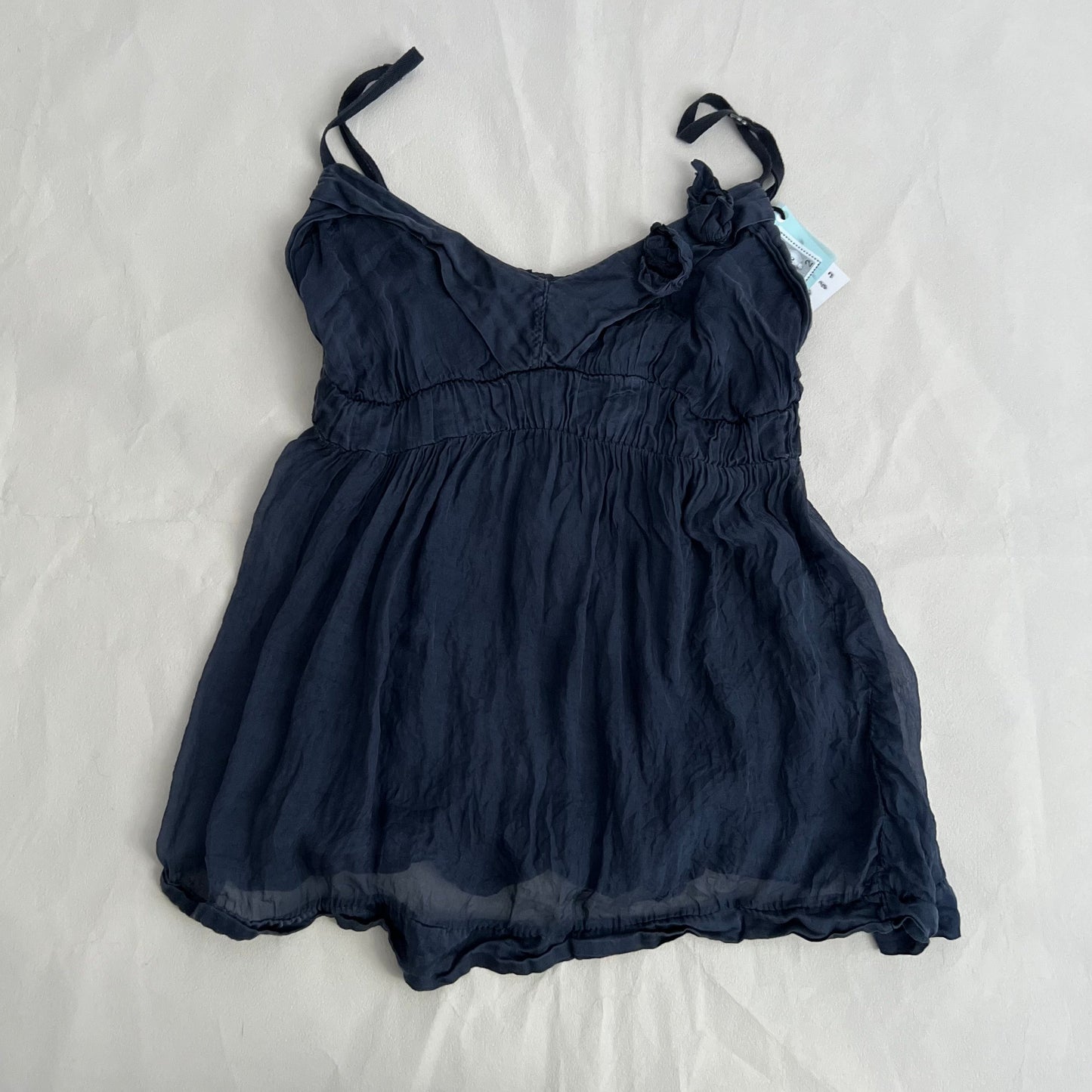 Vintage Navy Blue Silk Rosette Ruffle Babydoll Camisole