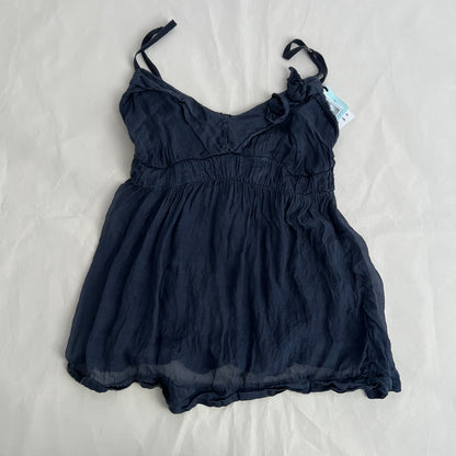 Vintage Navy Blue Silk Rosette Ruffle Babydoll Camisole