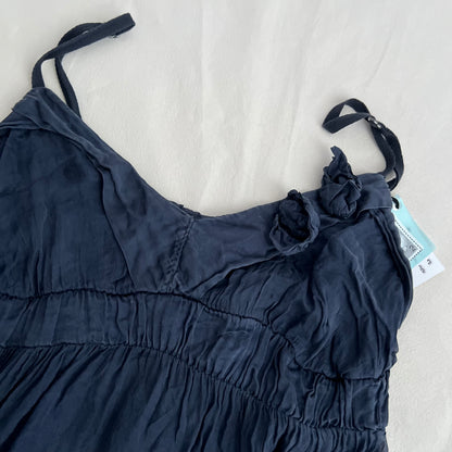 Vintage Navy Blue Silk Rosette Ruffle Babydoll Camisole