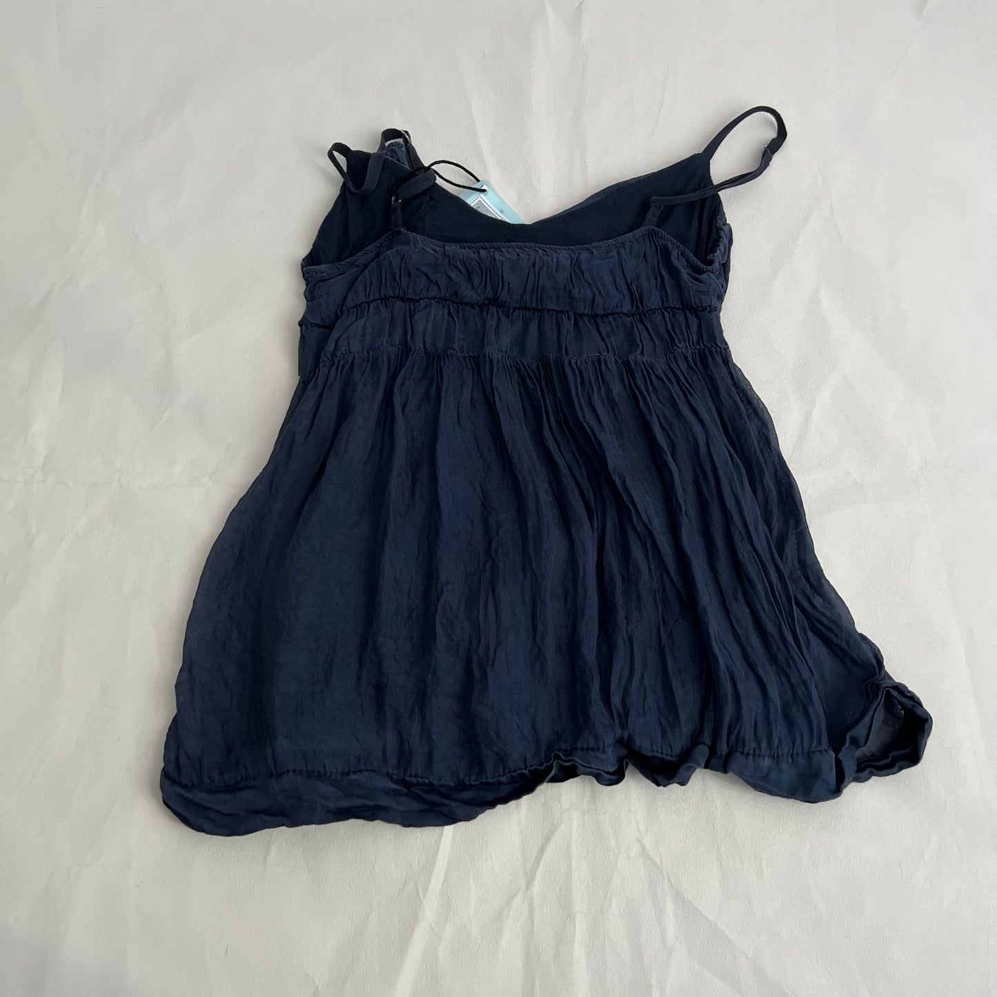 Vintage Navy Blue Silk Rosette Ruffle Babydoll Camisole