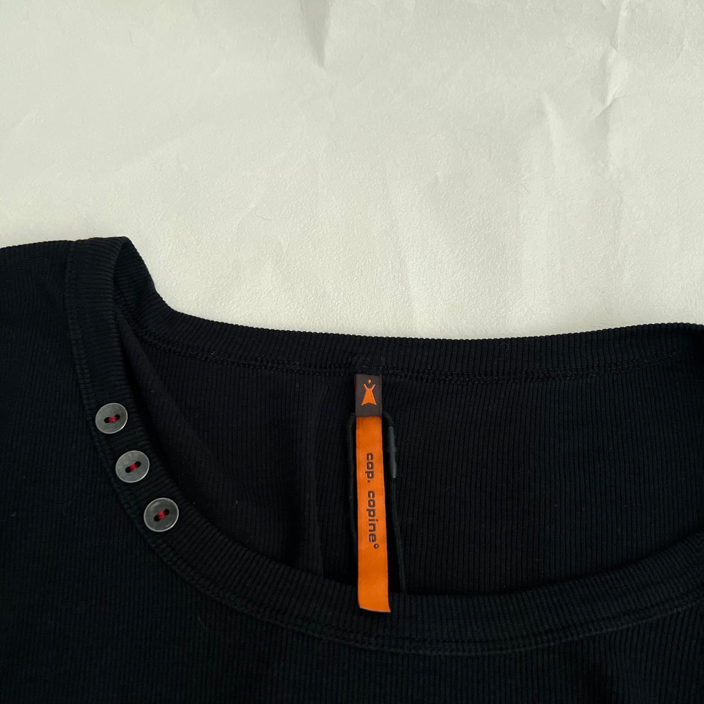 Cop Copine Balletcore 3/4 Button Collar Accent Pleated Puff Sleeve Black Top
