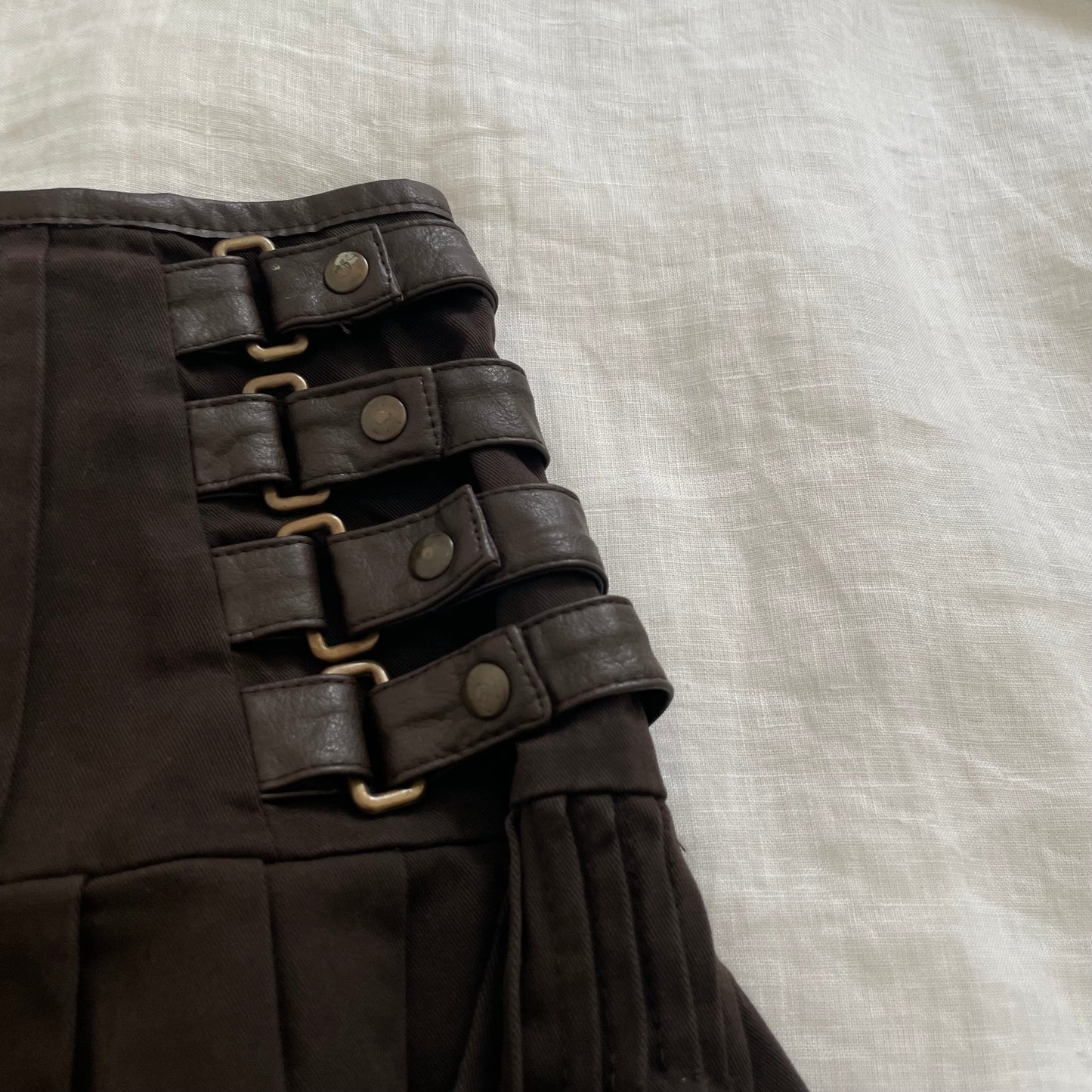 annarita n western boho utility buckle pocket pleated brown midi skirt