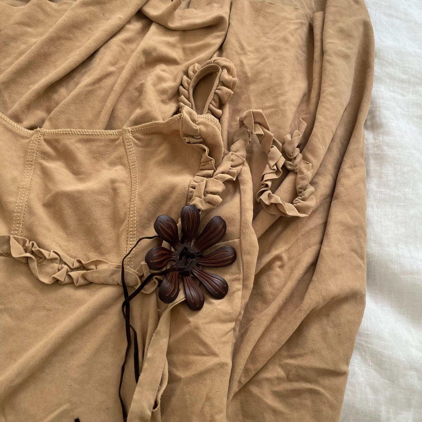 bouche a bouche faux suede brown eurosummer boho wooden flower maxi dress