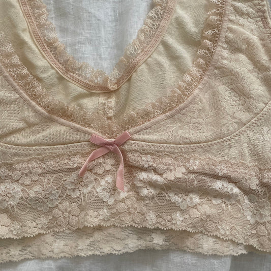 coquette chabi apricot beige lacey bow charm bralette