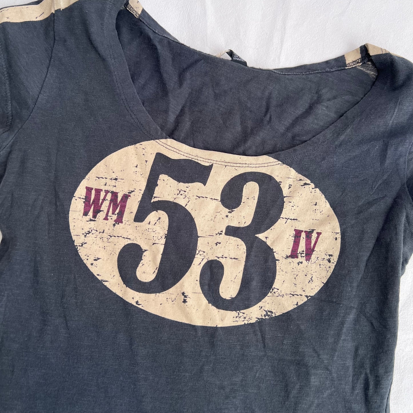 Vintage Watson Preppy Beige Number Navy Short Sleeve Shirt