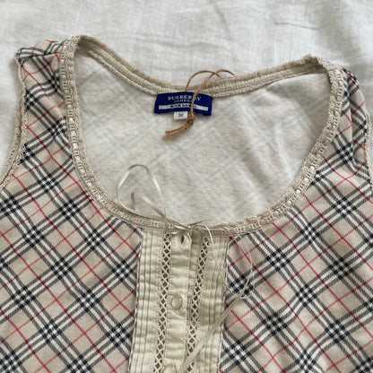 burberry blue label coquette beige novacheck lace up corset style vest top