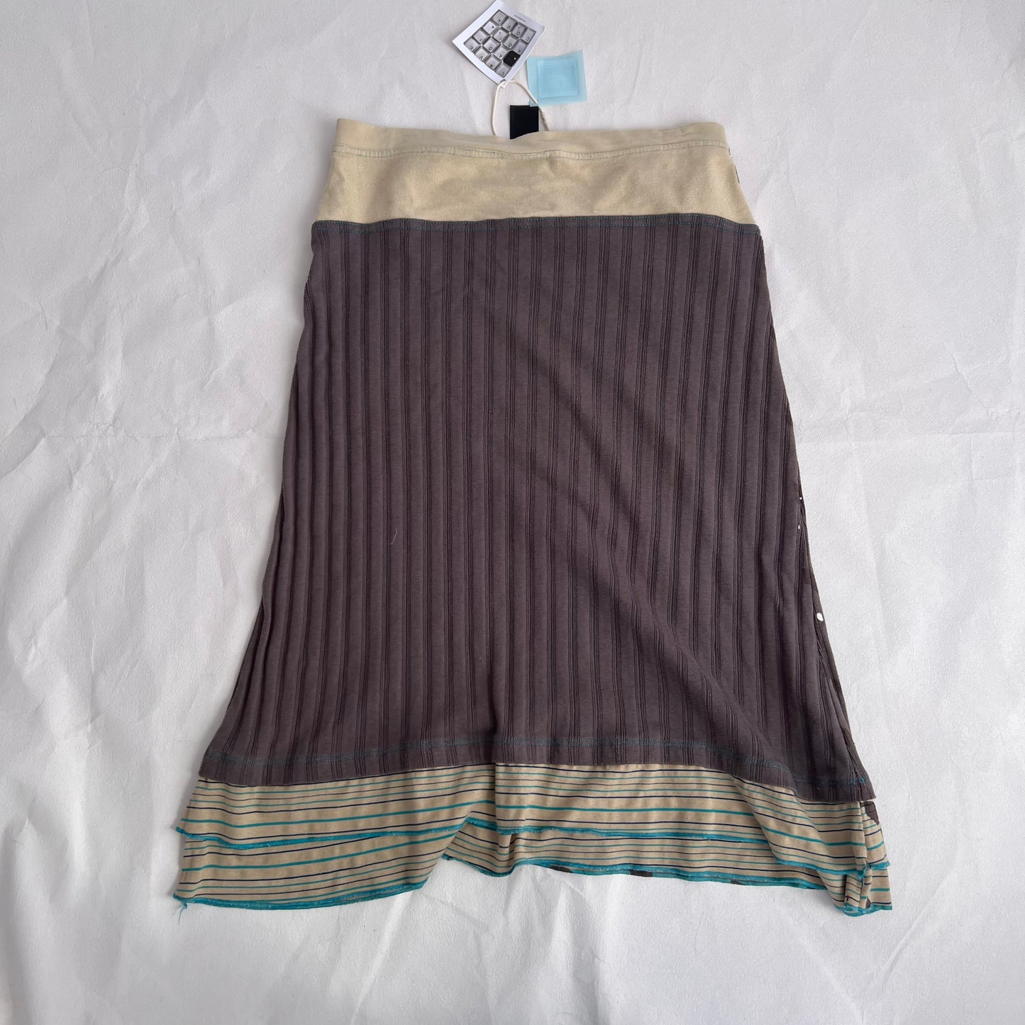 Vintage Stmfive Brown Pink Mix Print Graphic Ribbed Midi Skirt