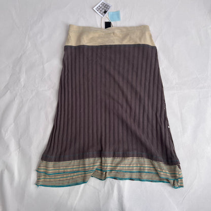 Vintage Stmfive Brown Pink Mix Print Graphic Ribbed Midi Skirt