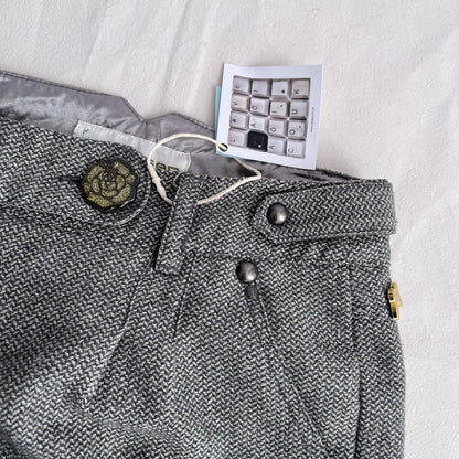 Jennyfer Grey Gold Thread Herringbone Button Charm Accent Mini Shorts