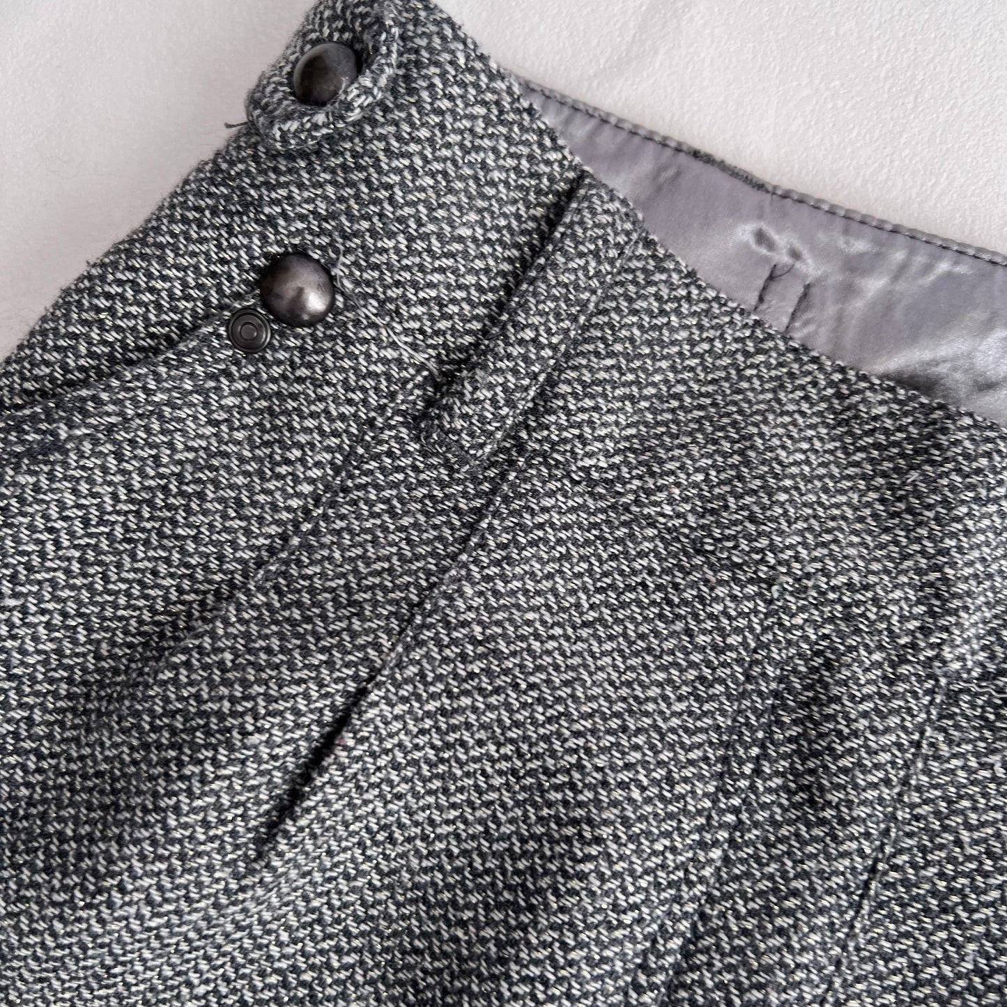Jennyfer Grey Gold Thread Herringbone Button Charm Accent Mini Shorts