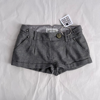 Jennyfer Grey Gold Thread Herringbone Button Charm Accent Mini Shorts