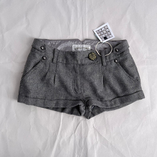 Jennyfer Grey Gold Thread Herringbone Button Charm Accent Mini Shorts