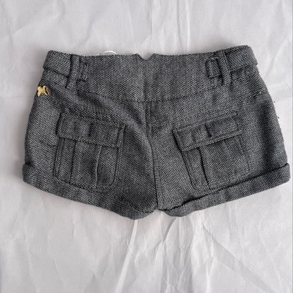 Jennyfer Grey Gold Thread Herringbone Button Charm Accent Mini Shorts