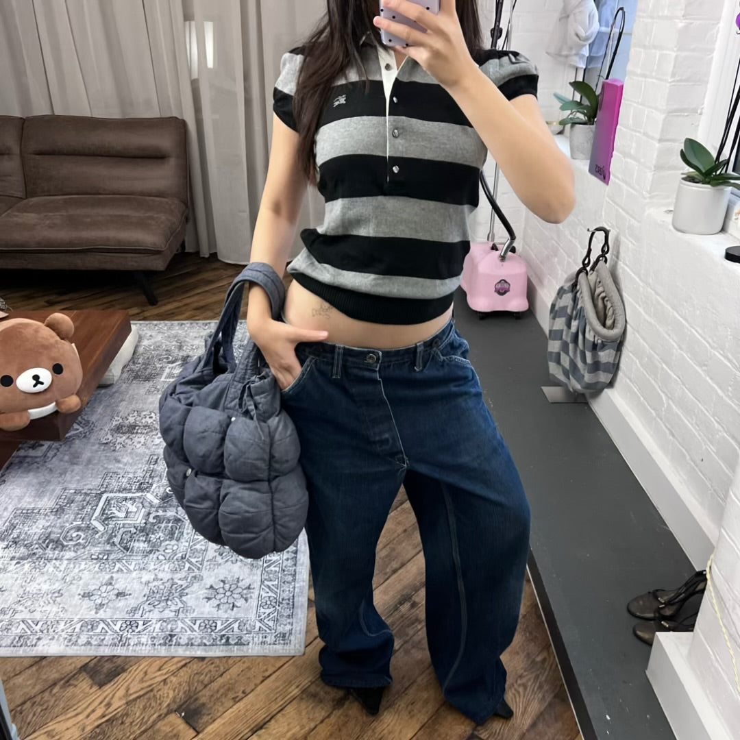 marithe francois girbaud cotton denim blue pokachu multi pocket tote bag