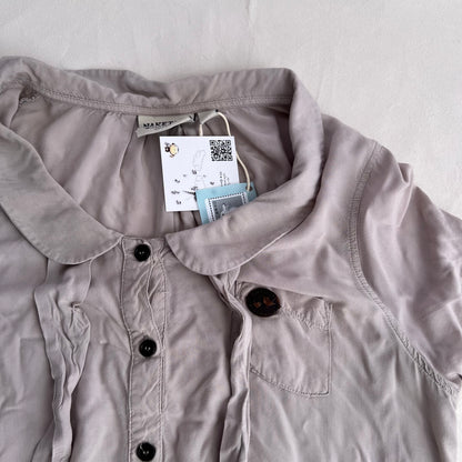 Naketano Beige Silky Short Sleeve Front Tie Detail Blouson