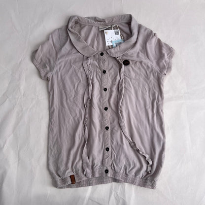 Naketano Beige Silky Short Sleeve Front Tie Detail Blouson