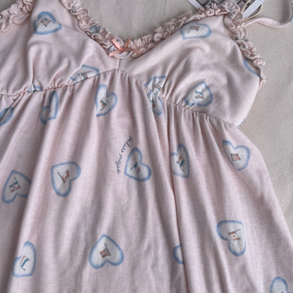 Coquette Gelato Pique Baby Pink Candy Heart Print Ruffle Babydoll Camisole