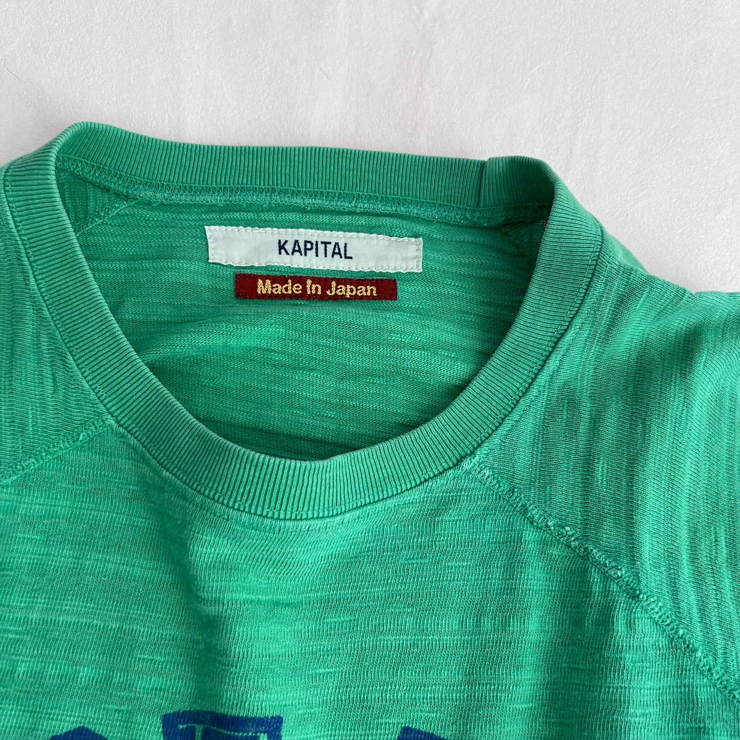 Vintage Kapital Green Blue Kapital Embroidery Graphic Striped Jumper