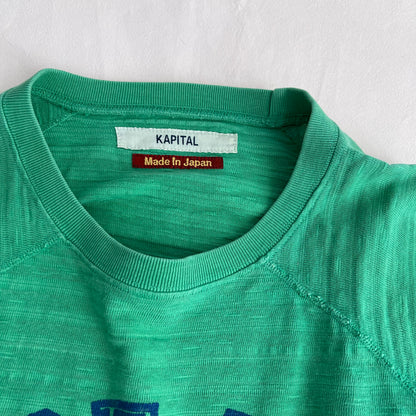 Vintage Kapital Green Blue Kapital Embroidery Graphic Striped Jumper