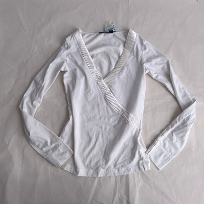 Mexx White Balletcore Wrap Style Long Sleeve Fitted Top