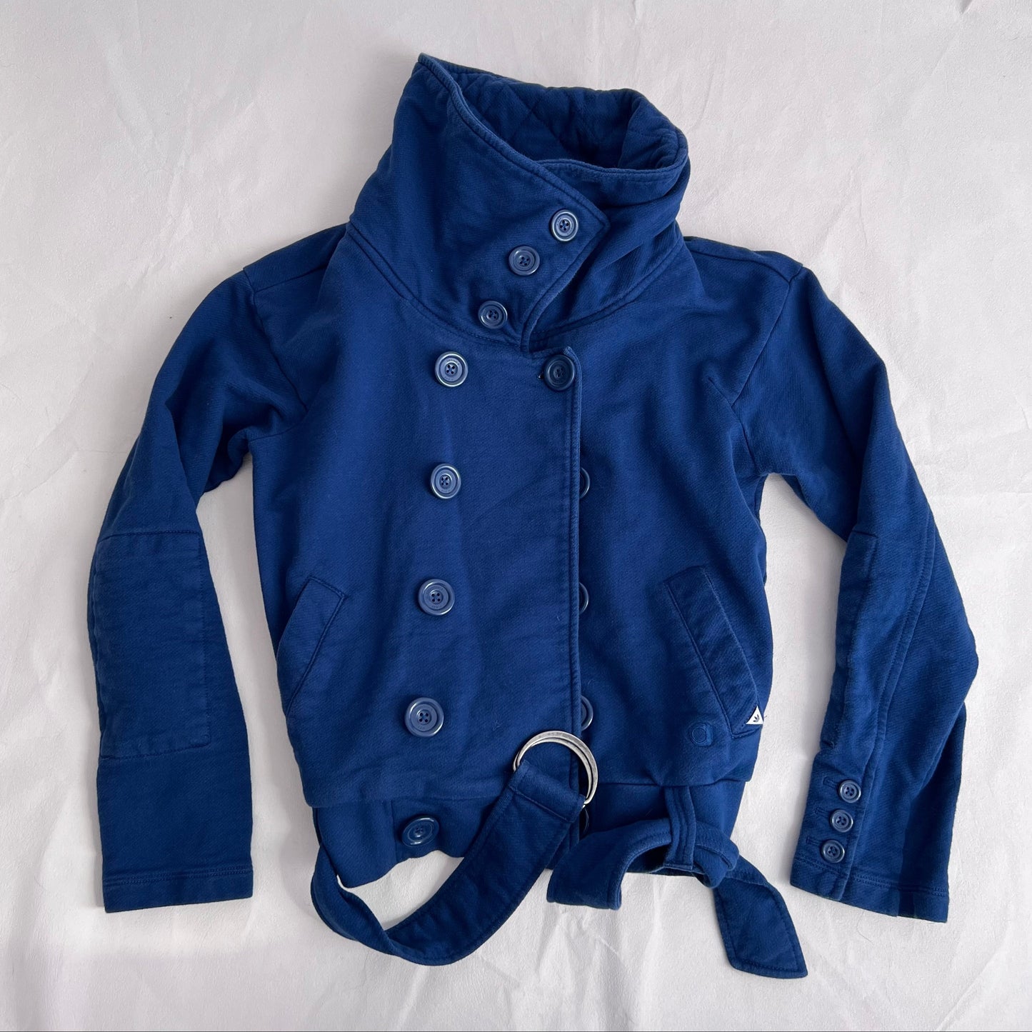 Adidas Navy Blue Double Breasted Funnel Neck Asymmetric Belted Hem Jacket