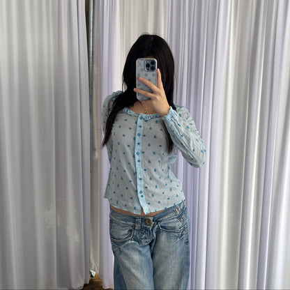 Hysteric Baby Blue Frill Skull Print Button Down Fitted Blouson Shirt