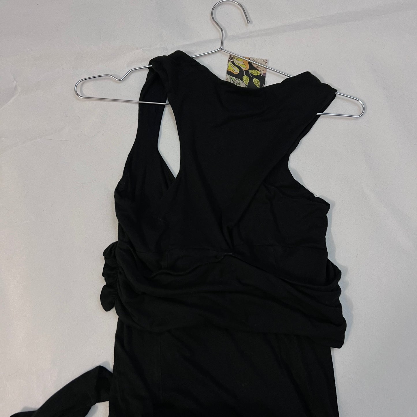 miss sixty black draped long ribbon wrap bust maxi dress