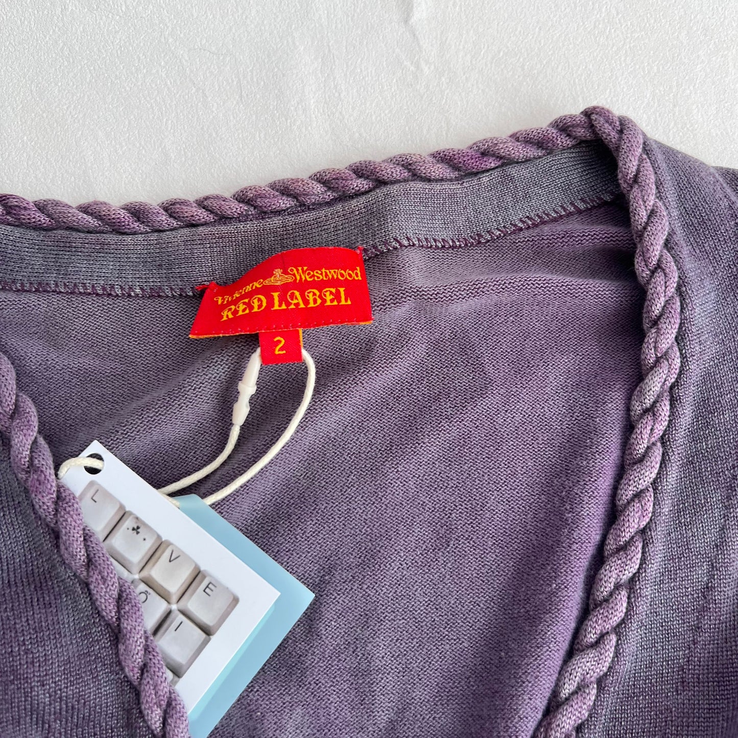 Vivienne Westwood Red Label Muted Purple V Neck Woven Ribbed Hem Long Cardigan