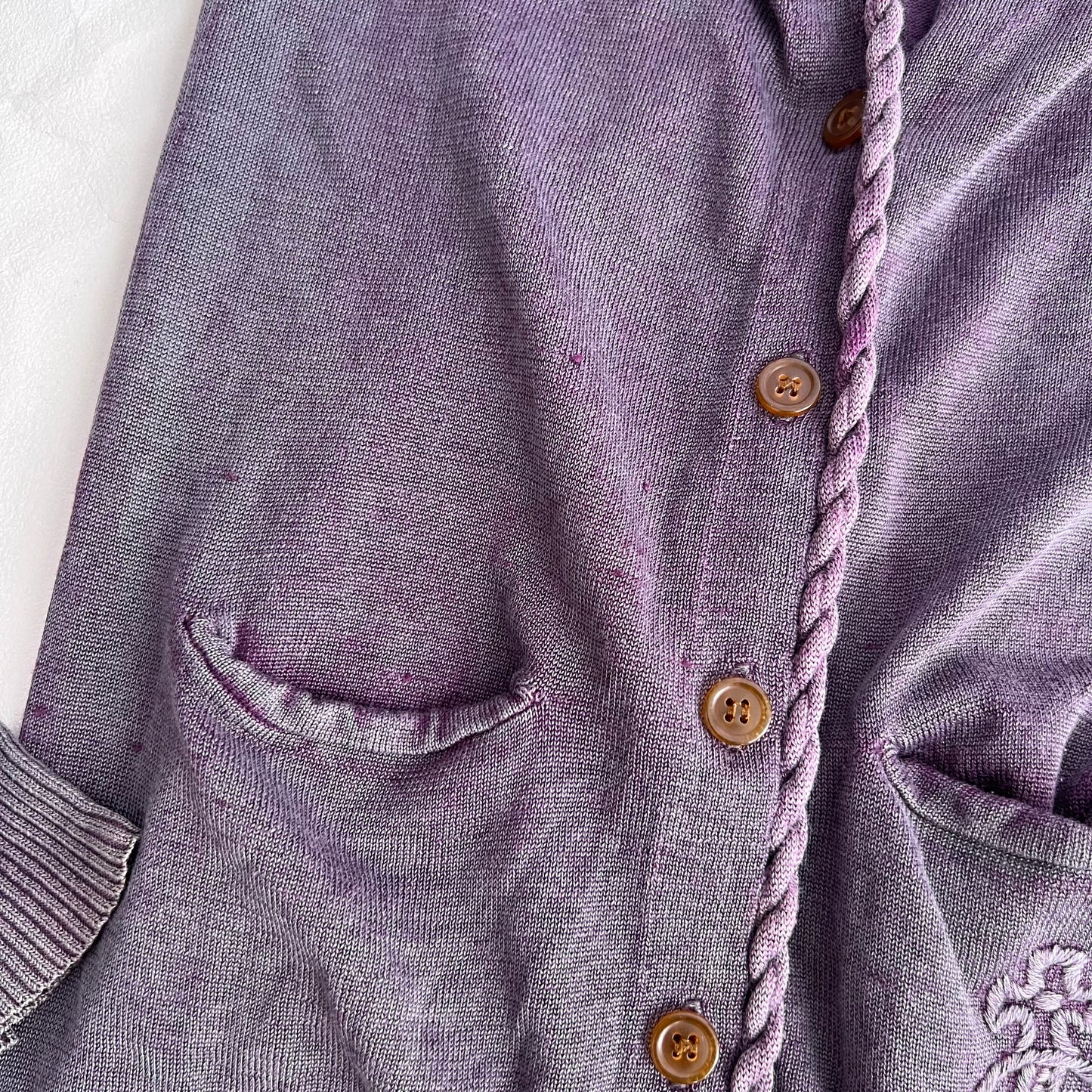 Vivienne Westwood Red Label Muted Purple V Neck Woven Ribbed Hem Long Cardigan
