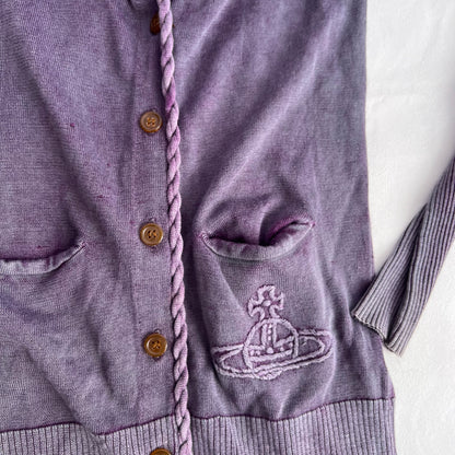 Vivienne Westwood Red Label Muted Purple V Neck Woven Ribbed Hem Long Cardigan
