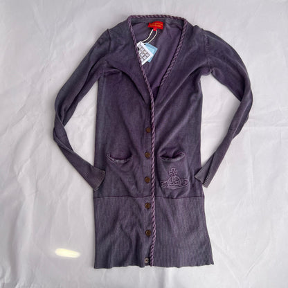 Vivienne Westwood Red Label Muted Purple V Neck Woven Ribbed Hem Long Cardigan