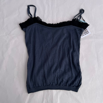 Barbara Bui Tricot Vintage Dusty Blue Ruched Black Trim Knit Camisole