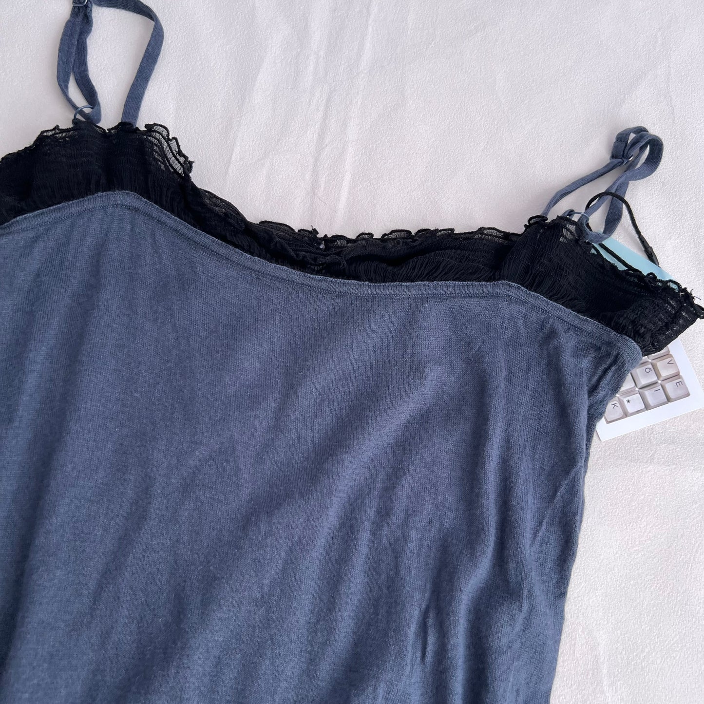 Barbara Bui Tricot Vintage Dusty Blue Ruched Black Trim Knit Camisole