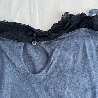 Barbara Bui Tricot Vintage Dusty Blue Ruched Black Trim Knit Camisole