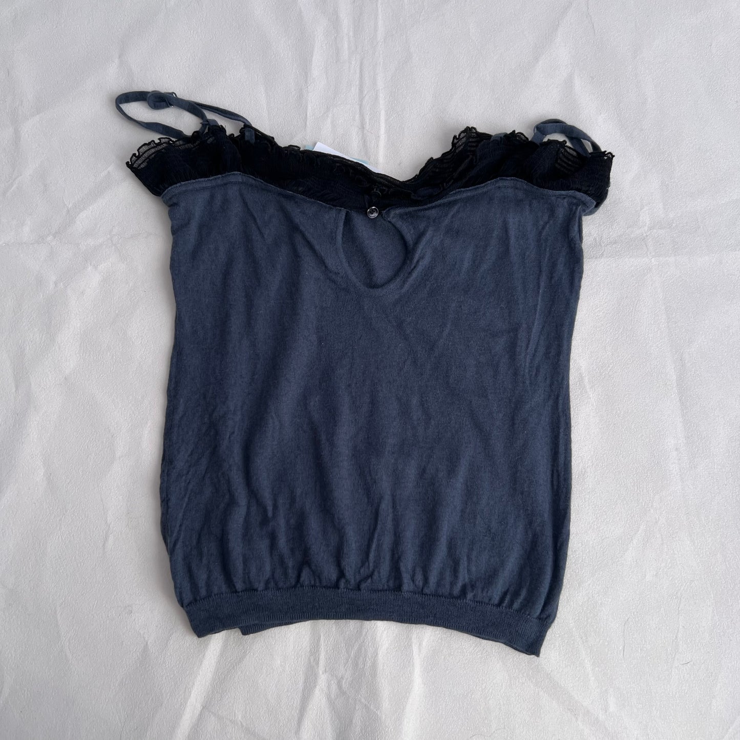 Barbara Bui Tricot Vintage Dusty Blue Ruched Black Trim Knit Camisole