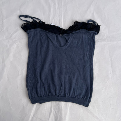 Barbara Bui Tricot Vintage Dusty Blue Ruched Black Trim Knit Camisole