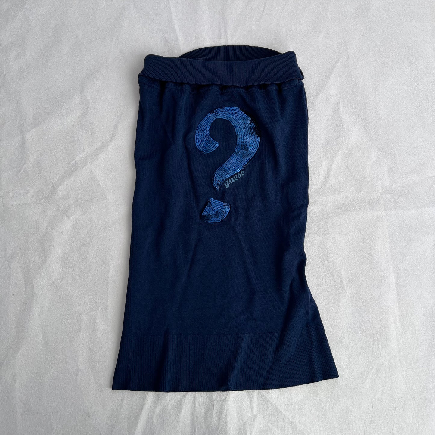 Navy Guess Question Mark Sequin Fitted Bandeau Top