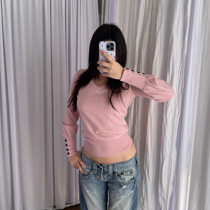 Burberry Blue Label Candy Pink Long Sleeve Wool Knit Sweater