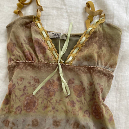 boho eurosummer vns soft green brown vintage floral print camisole