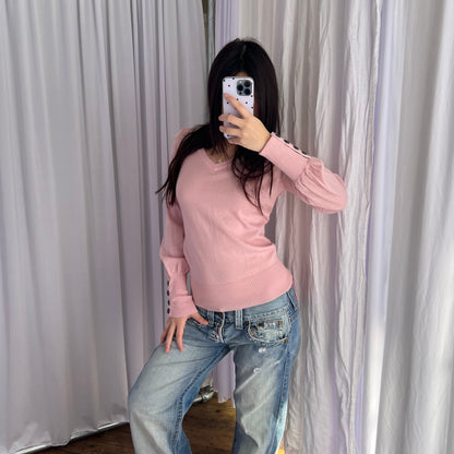 Burberry Blue Label Candy Pink Long Sleeve Wool Knit Sweater